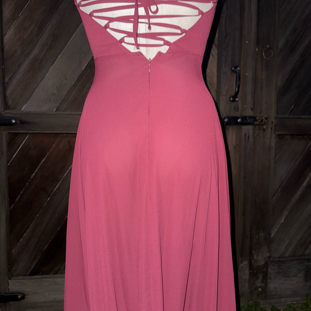 Chic Wine Halter High Low Wrap Maxi Dress w Lace up back 2 Long - Picture 8 of 8
